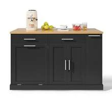 Kitchen Island On Wheels With Folding Table - Mobile Kitchen Cart With Drawer, Extendable Worktop - 黑色 - 查看 8