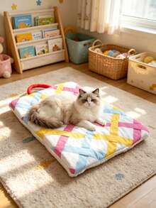 1pc Rainbow Plaid Pattern Pet Bed Mat For Cats And Dogs, Double-Sided Use, Portable Cat Bed Mat, Suitable For Indoor Use, Machine Washable - Multicolor - View 5