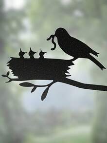 Charming Metal Bird Nest And Feeding Branch Sculpture - Outdoor Garden Decor, Cute Silhouette Stake For Yard, Porch And Fence - Gift For Garden Lovers - Perfect Autumn And Halloween Gift - A - View 7