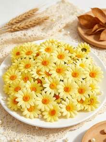 50/120pcs Artificial Daisy Flowers, Suitable For DIY Crafts, Wreath Making, Vase Decoration, Hair Accessories, Table Centerpiece, Suitable For Autumn Wedding, Engagement, Birthday, Family Gathering, Home Decor, Holiday Decoration - Yellow - View 4