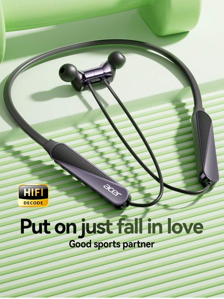 Acer OHR561 Neckband In-Ear Wireless Bluetooth Earphones, Hall Magnetic Switch, Hi-Fi Stereo Sound, Built-In Microphone, Long Battery Life, Flexible Memory Neckband, Anti-Drop For Sports, Compatible With IOS/Android