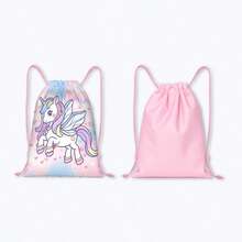 Winged Unicorn, Heart And Star Print Drawstring Backpack For Girls And Kids, Pink Cord School Bag For Travel, Dance, Camp And Weekend Fun - UNICORN-117 - View 2
