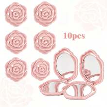 1/6/10pcs Portable Foldable Mini Rose-Shaped Water Ripple Mirror - Double-Sided Glass Makeup Mirror With Floral Pattern Design, Exquisite Cute Handheld Mirror Perfect For Holiday Gifts, Travel And On-The-Go Beauty Makeup - Multicolor - View 16