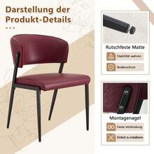 Set Of 2 Dining Chair Red Made Of Pu For Kitchen And Dining Room - 紅色 - 查看 6