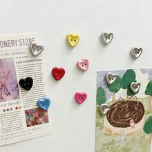 5/7pcs/Set Colorful Button Heart Fridge Magnets, Cute Decorative Fridge Magnets, Creative Gift For Kitchen, Whiteboard, Locker, Refrigerator And Home Decor - Style 1 - View 1