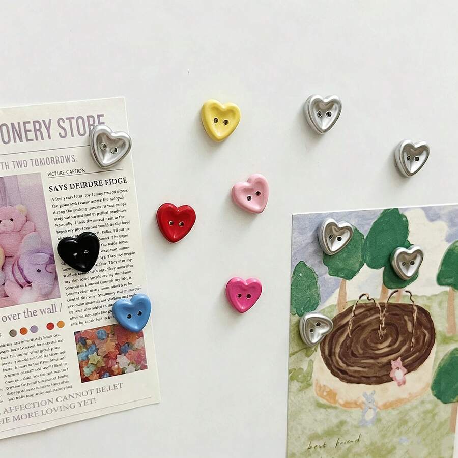 5/7pcs/Set Colorful Button Heart Fridge Magnets, Cute Decorative Fridge Magnets, Creative Gift For Kitchen, Whiteboard, Locker, Refrigerator And Home Decor - Style 1 - View 1