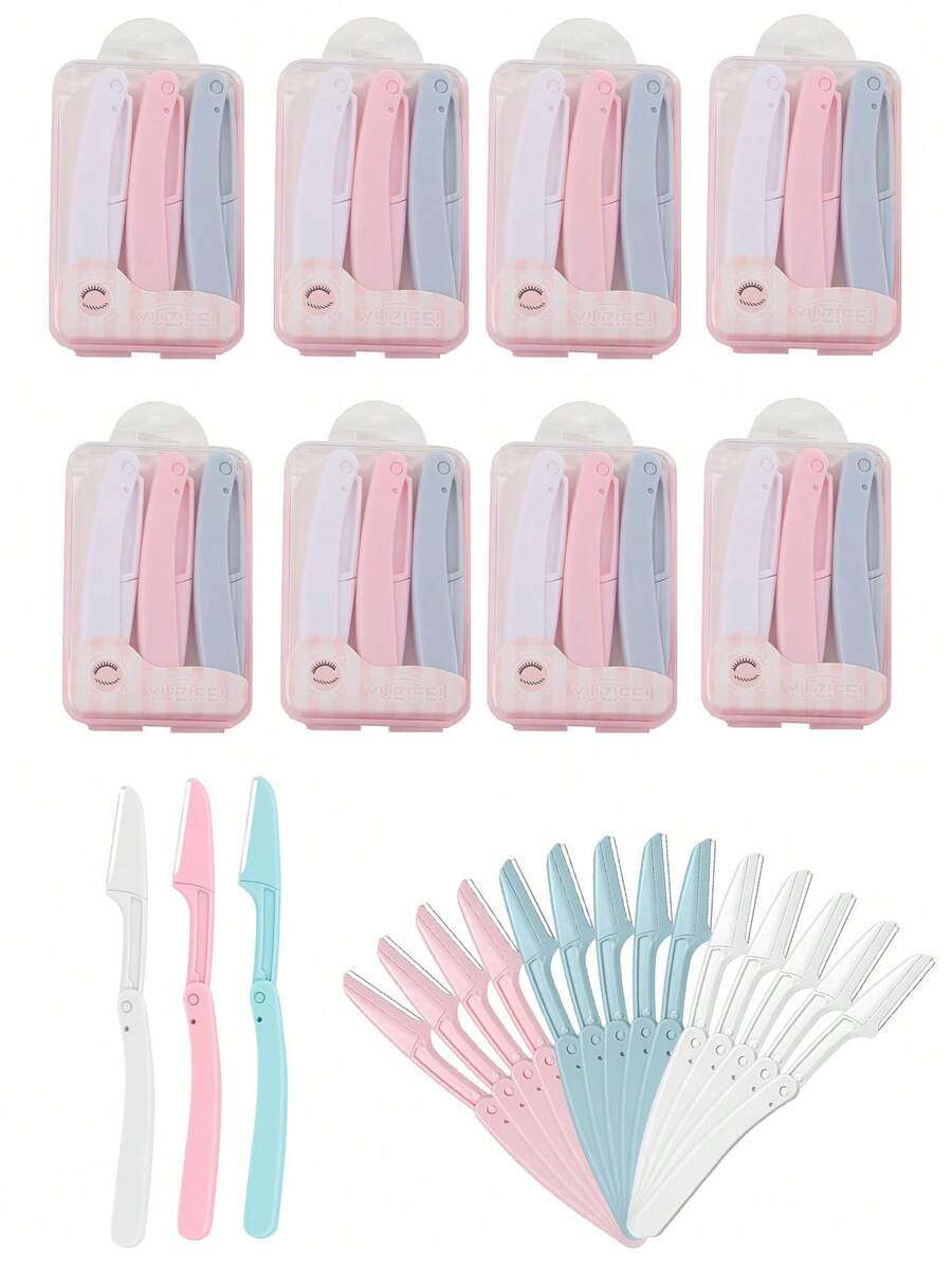 12入女性面部刮鬍刀,便攜式折疊面部刮鬍刀,男女通用面部去角質刮鬍工具,面部刮鬍修剪器,面部除毛 - 多色 - 查看 1