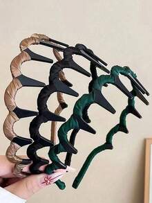 2 piezas Diademas trenzadas con clips incorporados, diseño de onda antideslizante para lavar la cara, yoga & peinado diario - Multicolor - Ver 9