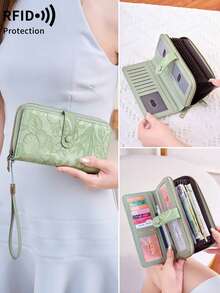 MIYIN Dompet Wanita dengan Perlindungan RFID, Resleting Melingkar, Kapasitas Besar, Dompet Panjang, Tempat Kartu Kredit dengan Tali Pergelangan Tangan, Motif Bunga Elegan, Dompet Genggam untuk Kerja - MultiWarna - View 9