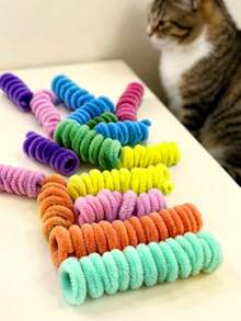 5/8/10/18/28/36/45/50件 隨機顏色可愛貓咪螺旋玩具，彩色馬卡龍螺旋彈簧，毛絨彈簧互動室內玩具套裝，適合貓咪狩獵、撲擊、啃咬，帶來無限樂趣與運動 - 彩色 - 查看 6