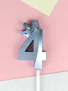 1 pieza Vela creativa con corona y números de colores para decoración de fiesta de cumpleaños - Azul - Ver 6