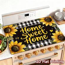 1pc Sunflower & Black White Checkered Heat-Resistant Glass Stove Top Protector - Non-Slip, Durable, Easy To Clean, Fits Electric Glass Stoves, Flat Top Ovens, Dryers, Coffee Makers - Stylish Kitchen Decor, Perfect Holiday Gift, Stove Top Protector - 52公分*72公分/20.5吋*28.3英寸 - 查看 2