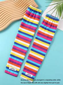 1 Pair Women's Summer Rainbow Striped Ice Silk Sun Protection Arm Sleeves, Lightweight Breathable Soft UV Protection Arm Covers For Outdoor Activities, Driving, Sports, Cycling - A - View 15