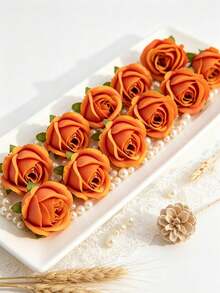 10/25/250pcs Artificial Rose Flower Heads, Autumn Decoration, DIY Candy Box With Bridal Bouquet, Vase Decoration, Home Decor, Garden Wedding Bouquet, Living Room DIY Candy Box, Wreath, Artificial Plants, Bouquet, Tabletop Decoration - Orange - View 1