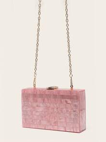 Mini Acrylic Striped Patchwork Bag - Pink - View 9
