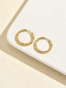 1 Pair Minimalist Ins Style Twisted Plain Gold Hoop Earrings, Simple Twisted Flower Polished Large Hoop Ear Cuffs For Daily Commute And Date Wear - Yellow Gold - View 7