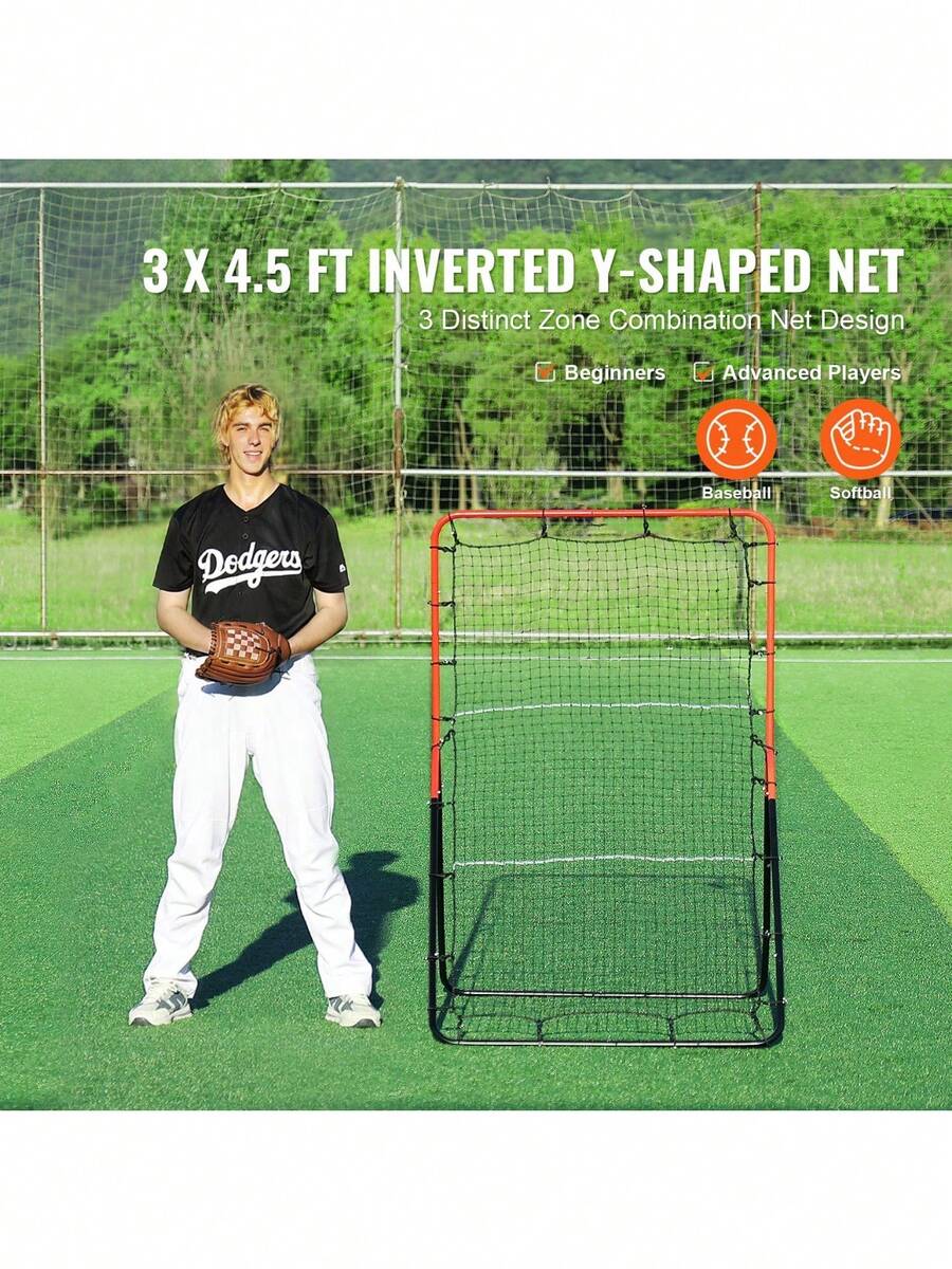 Baseball And Softball Rebounder Net 3 X 4. 5 Ft PitchBack Baseball Pitching Nest 3-Way Baseball Softball Pitchback Net Fielding Trainer Bounce Back Net For Fielding Throwing Practice - 3 X 4.5 Ft - View 1