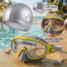 Kids Swim Goggles And Swim Cap Set Ages 9-16 Silicone Swimming Mask Anti-Fog Leakproof Youth Pool Gear With Bathing Cap For Teen, First Day Of School - Multicolor - View 7