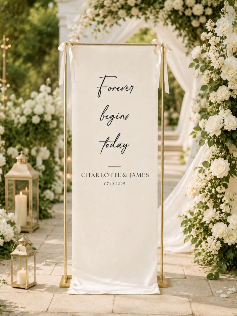 Custom Wedding Welcome Sign, Wedding Fabric Welcome Banner, Modern Wedding Welcome Banner, Fabric Sign Custom Wedding Banner, Bohemian Wedding, Bridal Shower Sign Personalized Name Custom Wedding Sign, Custom Minimalist Welcome Sign, Fabric Welcome Sign, Wedding Decor, Custom Fabric Wedding Sign, Personalized Party Decor, Minimalist Sign, Fabric Sign, Wedding Welcome Sign - Multicolor - View 1