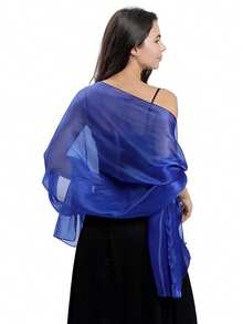 1 pieza Elegante y de moda Estilo de vacaciones Vestido de noche azul brillante con chal, Diseño de hombros de nube para novia, Adecuado para salidas diarias de mujeres y uso en fiestas nocturnas - Multicolor - Ver 11