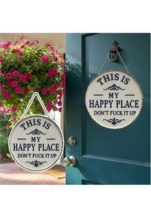 1Pc Vintage Farmhouse Round Metal Wall Sign,"This Is My Happy Place,Don't Mess It Up" Rustic Decorative Plaque,Aesthetic Outdoor Wall Art, Welcome Sign For Home Farm Patio Yard Garden Decoration,Room Decor,Home Decor,Fall Decor,Bedroom Decor,Birthday - Retro Decorations - View 9