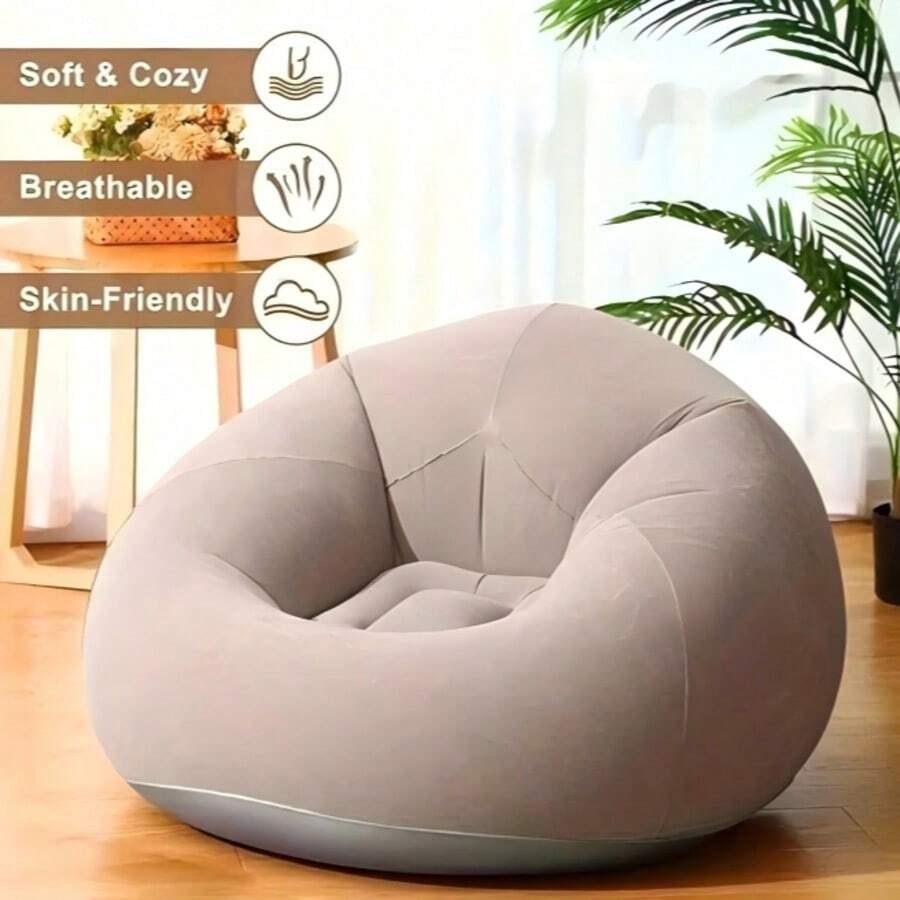 1pc Portable Inflatable Outdoor Leisure Chair. Soft & Comfortable Spherical Bean Bag Chair | Breathable PVC, Modern Seat, Lightweight Structure, Compact Seat, Foldable Inflatable Outdoor Sofa, Suitable For Living Room, Balcony, Camping Use - Multicolor - View 1
