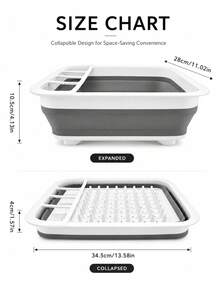 Foldable Dish Drying Rack With Drip Tray, Space-Saving Collapsible Design For Drying Dishes, With Utensil Storage Tray/Basket, Suitable For Kitchen Countertop Storage, Dish Drying Rack - Grey - View 5