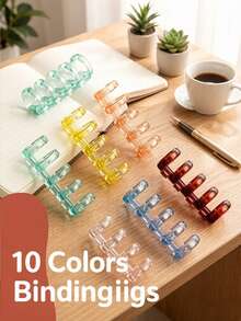 5-Hole Transparent Plastic Loose-Leaf Binding Rings, Multi-Color Random Shipment, Open-Close Detachable Design, Easy To Assemble And Disassemble, Can Freely Add Or Remove Loose-Leaf Pages; Smooth And Durable Material, Firmly Holds Paper Without Falling Apart, Suitable For Various Loose-Leaf Paper, Notebooks, Memo Pads, Ideal For Office Organization, Handmade DIY, Student Stationery Simple Binding Tool. - Multiple Styles - View 2