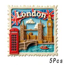 London Postage Stamp Border Union Jack Tower Bridge & Red Telephone Booth Magnets, Each Landmark Is A Love Letter, Suitable For All Metal Surfaces In Your Home - A - View 8