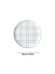 1pc Bamboo Fiber Material Double Line Plaid Plate, Breakfast Fruit Plate, Dessert Salad Plate, Baby Complementary Food Plate - Multicolor - View 8