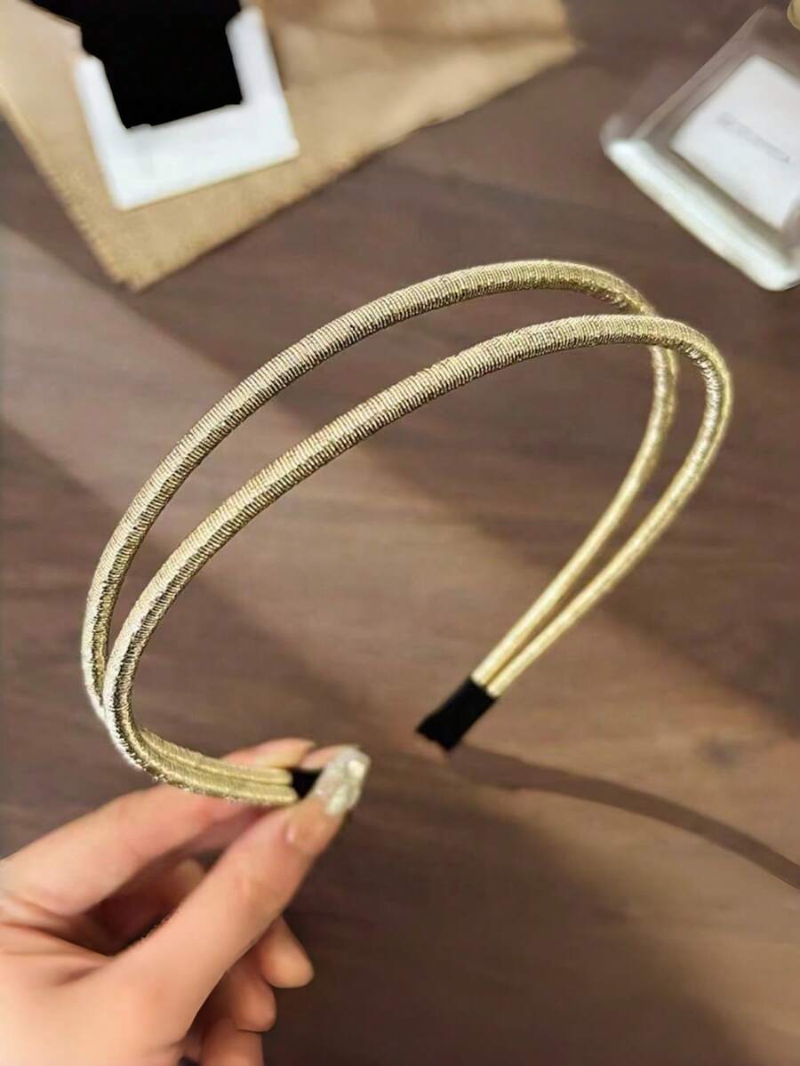 1pc Double Thin Gold Wire Minimalist Headband, Women's Luxury Thin Non ...
