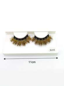 1 Pair 3D Colorful Shiny False Eyelashes, Natural-Looking Full Lash Strip, Voluminous Curly Soft Comfortable Eyelashes, Gold And Silver Fake Lashes For Halloween, Holiday, Party, Stage And Gathering - Multicolor - View 7