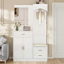 Modern Compact Wardrobe With Shoe Cabinet And Mirror, Black - 白色 - 查看 8