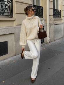 Sweater Rajut Lingkaran Vintage Baru Musim Gugur/Dingin 2026 untuk Wanita, Model Longgar dan Serbaguna - Aprikot - View 6