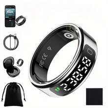 Smart Ring Health Tracker For Women Men, Birthday Winter Couple Gift, LED Display Screen Fitness Ring With Fast Charging, Heart Rate, Blood Oxygen, Blood Pressure, Sleep Monitor, Female Cycle Motion Tracker,IP68 Waterproof,Daily Wear,Indoor Workout - 銀色 - 查看 15