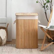 Bamboo Laundry Basket With Lid And Handle, Classic Style, Large Capacity Collapsible Storage Basket, Rectangular And Round Design, Multi-Functional Liner, Clothes Storage Basket, Suitable For Home Bedroom Or Laundry Room Use - Perfect Gift! - Multicolor - View 2