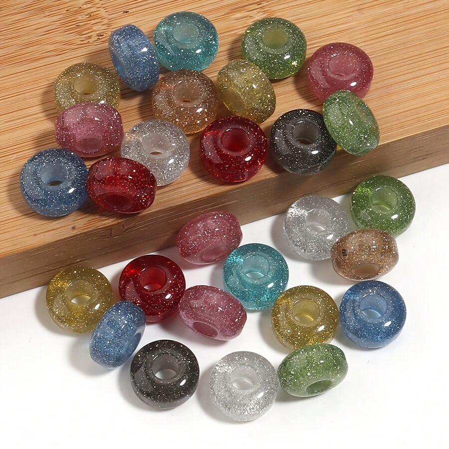 10pcs, 14*8mm Resin Starry Glitter Large Hole Abacus Beads, Random Color, Beads & Bead Assortments, DIY Bracelets, Necklaces, Phone Chains, Bag Charms, Beaded Curtains, Home Decor, Clothing Accessories