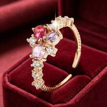 1 pieza Anillo de moda con diseño floral y circonita incrustada, ajustable para mujer - Multicolor - Ver 1
