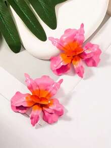 2025 New European And American Fashion Exaggerated Painted Petal Earrings - Hot Pink - View 10