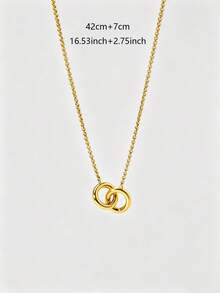 1Pc Minimalist Intertwined Double Ring Necklace, Gold Thin Chain Linked Circle Clavicle Chain For Ladies Daily Accessories - Gold - View 2