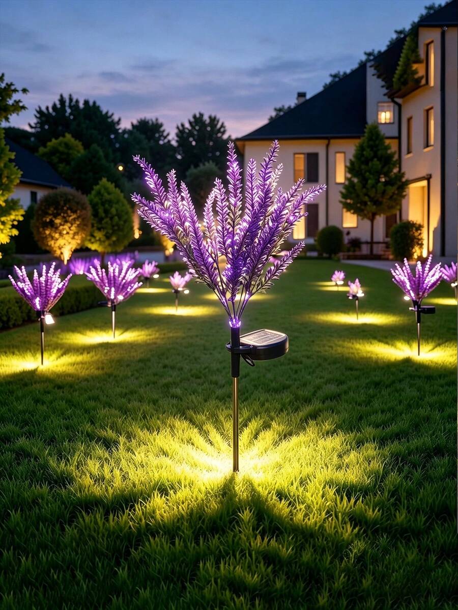5-1pc Solar Powered Lavender Flower String Lights, 7LED Purple Fairy Flower Garland, Outdoor Garden Patio Lawn Decorative Lights, Wedding, Holiday And Festival Gift Romantic Waterproof Atmosphere Light