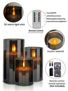 3pcs Flameless Candle Lights With Timer Remote Control, Battery Operated Realistic Candles, Suitable For Wedding, Valentine's Day, Christmas, Halloween, Mother's Day, Proposal, Birthday, Holiday, Party - Black - Warm Light - View 9