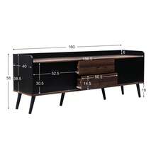 TV Stand With Two Drawers, TV Table, Low TV Board With Two Sliding Doors. Black And Natural Wood - 黑色 - 查看 8