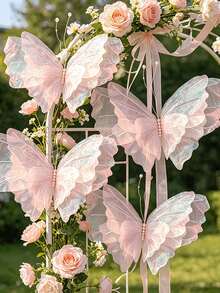 1/3pcs Set Silk Artificial Butterfly, Suitable For Wedding Decoration, Large Chiffon Artificial Butterfly, Artificial Flower, Window Display, Outdoor Garden Decoration, Birthday Party Theme Decoration, Home Decor, Wreath Decoration, Large Floral - Multicolor - View 2