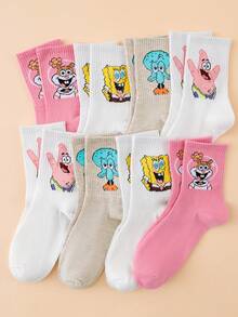 SpongeBob SquarePants 1/4 Pairs Women's Fun Personalized Cartoon Cute Mid-Calf Socks,All-Season,Comfortable,Rich Colors,Suitable For Daily Wear - Multicolor - View 13