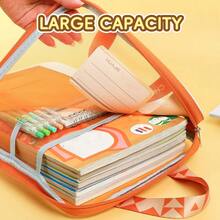 Bolsa de almacenamiento con cremallera de gran capacidad Huajie de 180 grados, bolsa de documentos con 4 bolsillos para papelería de estudiantes, bolsa de almacenamiento para material de exa - Caqui - Ver 3