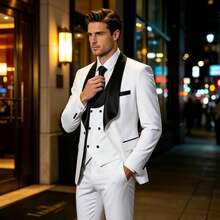 Elegant Men's Suit 3 Piece Suits One Button Slim Fit Double Breasted Clothes For Men Prom Bussiness Wedding Party  Anniversary  Graduation Season - 白色 - 查看 3
