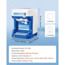 Trituradora de Hielo de 130 kg/h, Máquina Eléctrica para Hacer Conos de Nieve con Depósito de Hielo de 2 L, 250 W, 1500 RPM, para Fiestas, Eventos, Bares, Uso Doméstico y Comercial, Azul - Azul - Ver 7