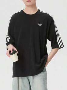 Adidas Kaos Olahraga Lengan Pendek Clover Pria Musim Panas Terbaru 3S TEE - Hitam dan Putih - View 1