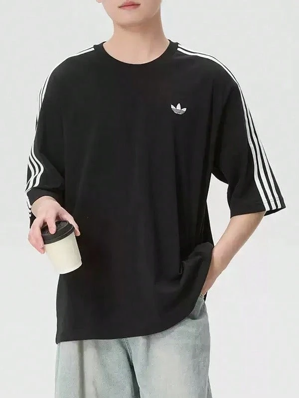 Adidas Kaos Olahraga Lengan Pendek Clover Pria Musim Panas Terbaru 3S TEE - Hitam dan Putih - View 1